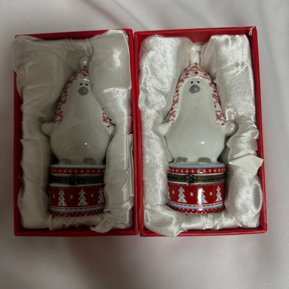 Pier 1 Red Ceramic Holiday Box 2 PCs new without tag